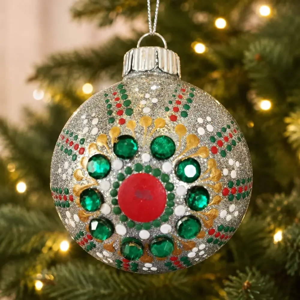 Red Green and Gold 3 Inch Shatterproof Hand Painted Ornament